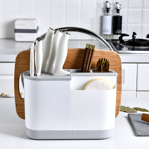 Integrated Kitchen Supplies Storage Rack with Knife Block